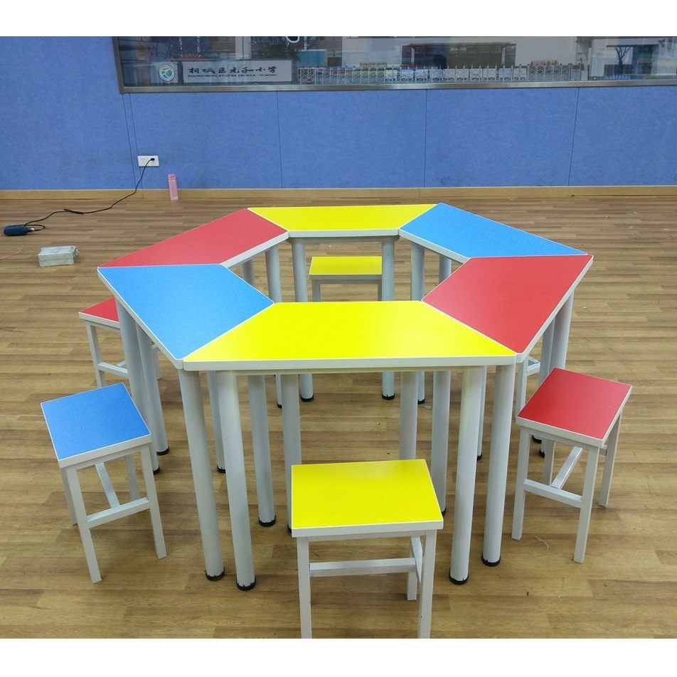 School Classroom Reading Art Painting Training Combination Tutoring Class Students Hexagonal Table Hexagonal Desks and Chairs