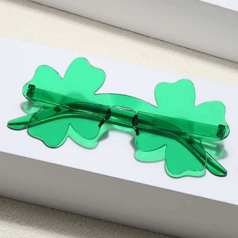 New European and American Cross-Border Frameless Four-Leaf Clover Sunglasses Irish St. Patrick's Day Dance Party Glasses