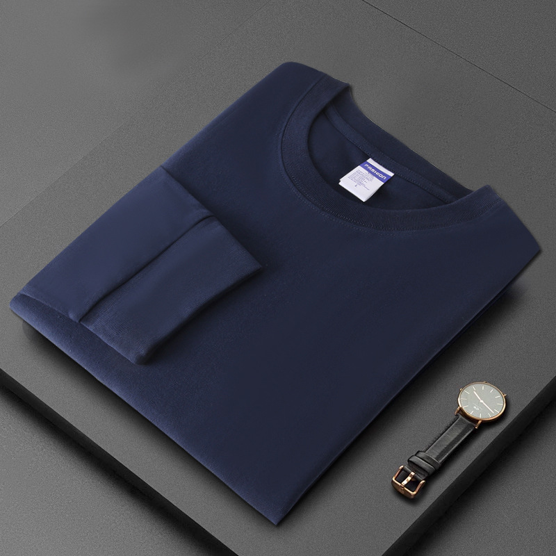 Live Broadcast Hot Item: 260g Heavy Cotton Long-Sleeve Crew Neck Solid Color Spring and Autumn Style for Men and Women with Ribbed Cuffs and Loose Fit for Outerwear