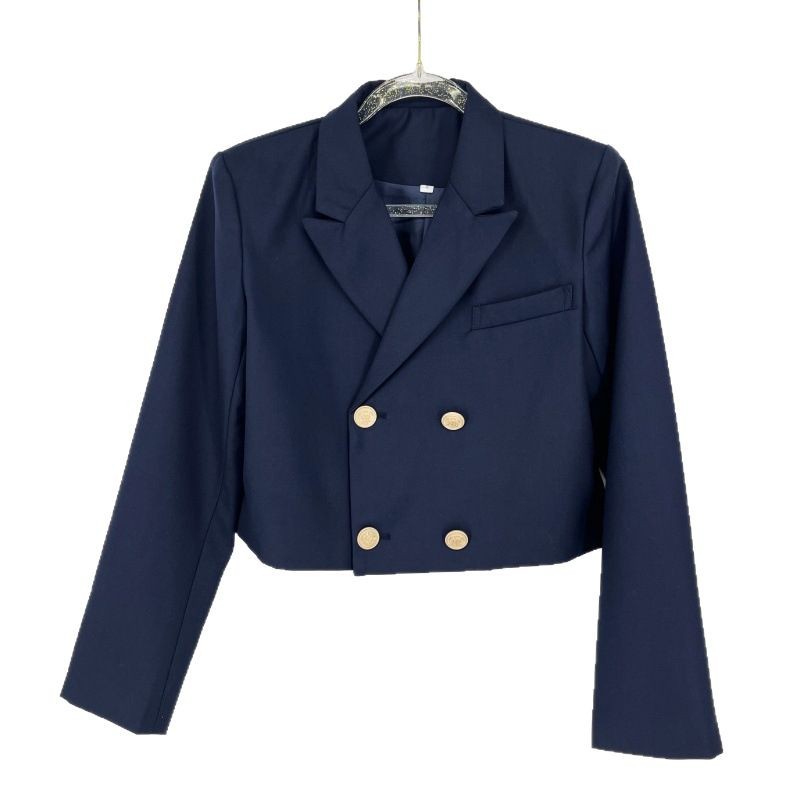 Original Cyan Short Double-Breasted Blazer Japanese School Style Autumn and Winter Jk Uniform Slim Fit Small Suit Jacket