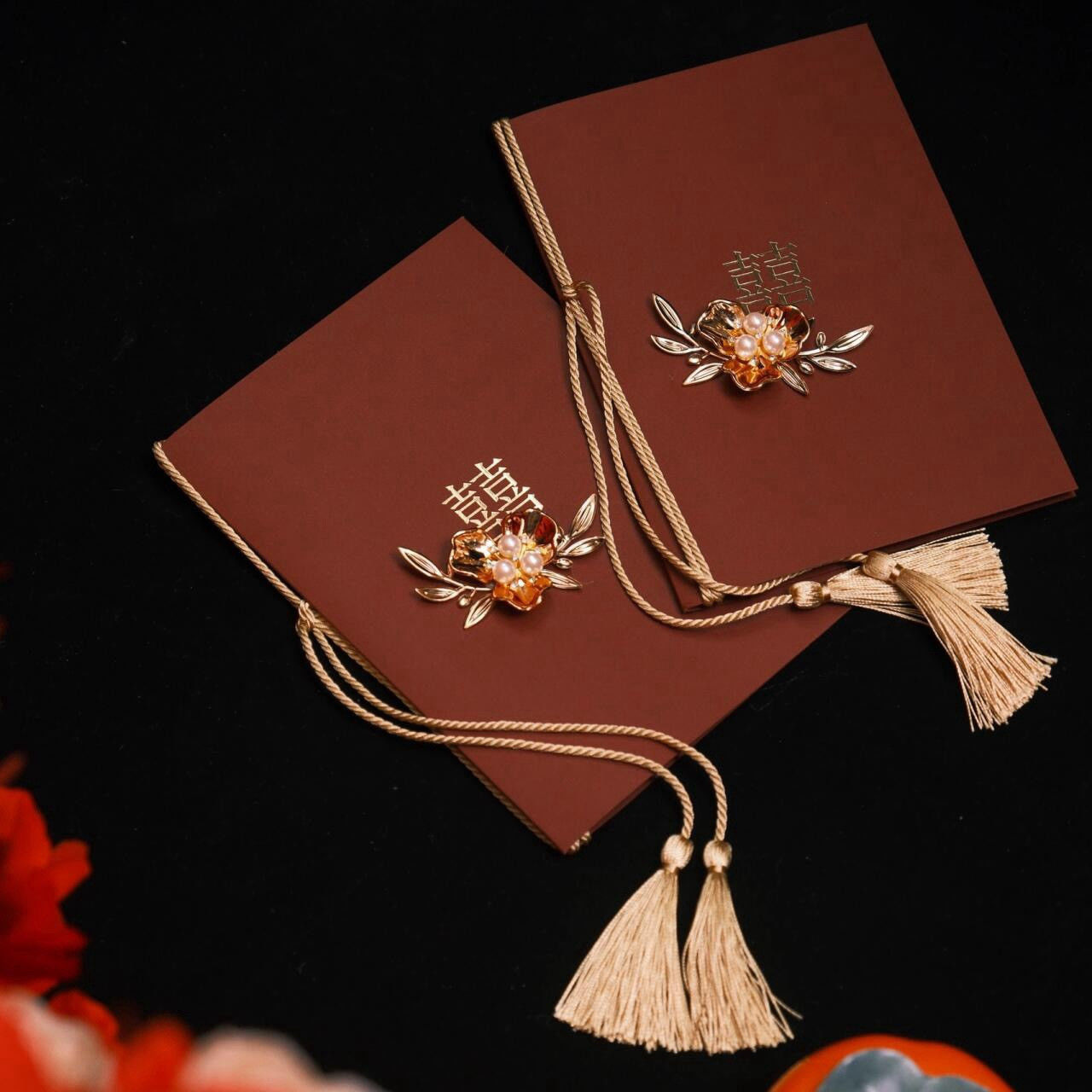 Wedding Vow Card Engagement Wedding Simple Vow Speech Declaration Red Host Witness Hand Card Pair