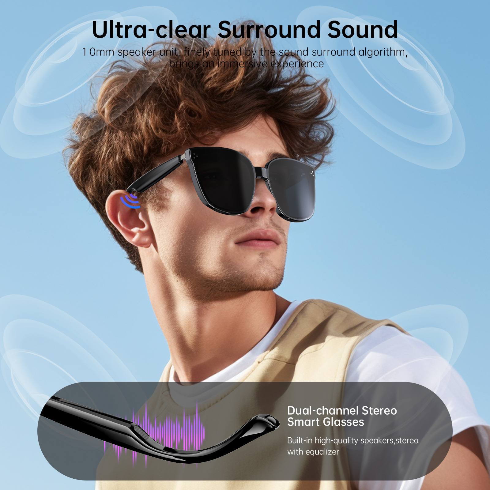 Smart Glasses Bone Conduction Call Listening to Music Bluetooth Connection Comfortable to Wear Factory Direct Supply