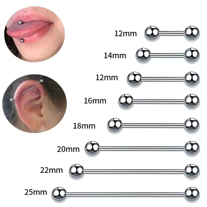 Кросс-бордерная горячая продажа, нержавеющая сталь, прямые двойные шариковые пирсинги для языка, серьги, пирсинг груди
