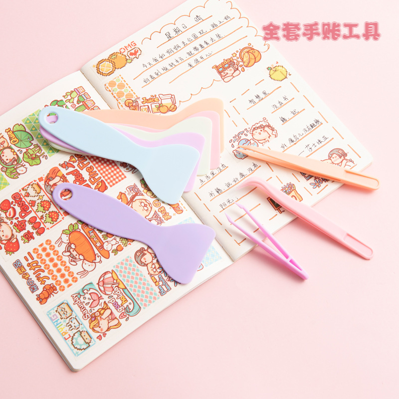 Macaron diy hand account small tweezers gu card stickers Diamond painting fire paint wax curved head plastic tweezers wholesale