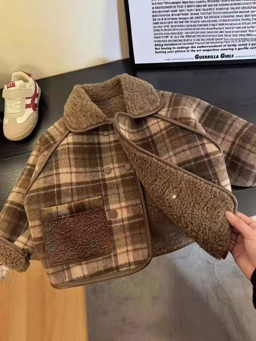 Boys and Girls Velvet Jackets Autumn and Winter Jackets 2025 New Kidsren's Lapel Woolen Plaid Trendyy Casual Jackets