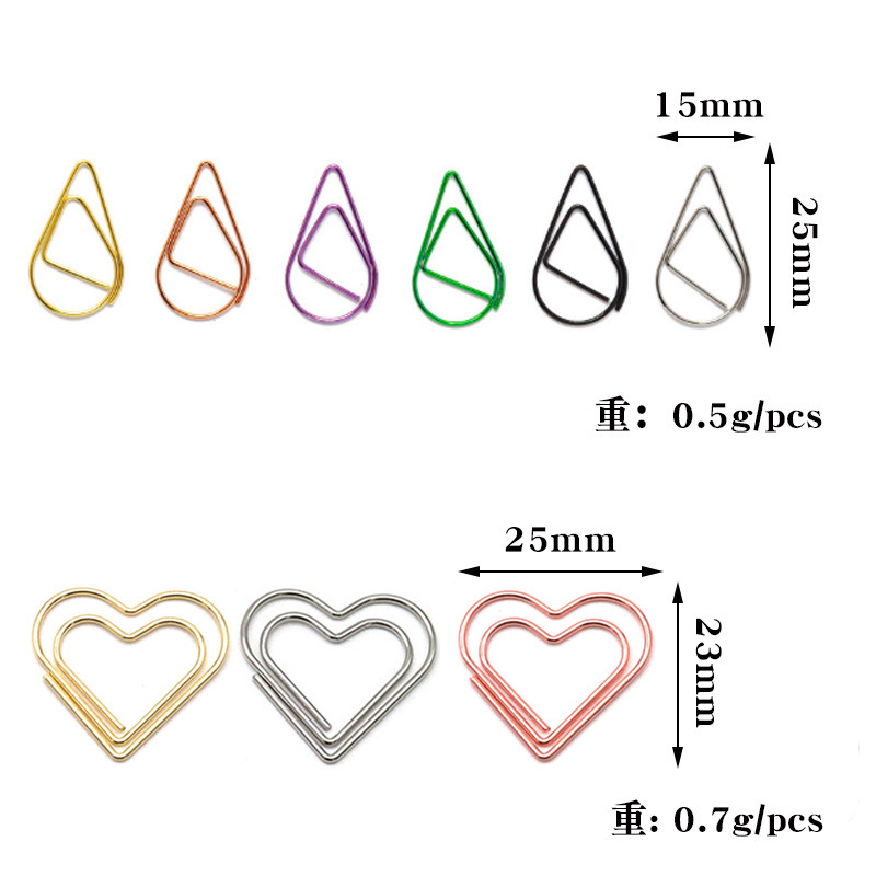 Cross-Border Colorful Love Paper Clips Wholesale Creative Colorful Macaron Paper Clips Water Drop Special-Shaped Mini Paper Clips