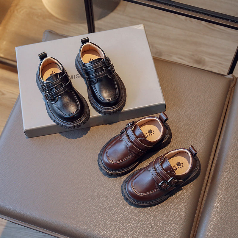 Размер 21-30 весна и осень кожаные туфли для мальчиков для студентов новые британские черные производственные туфли для девочек с мягкой подошвой принцессы