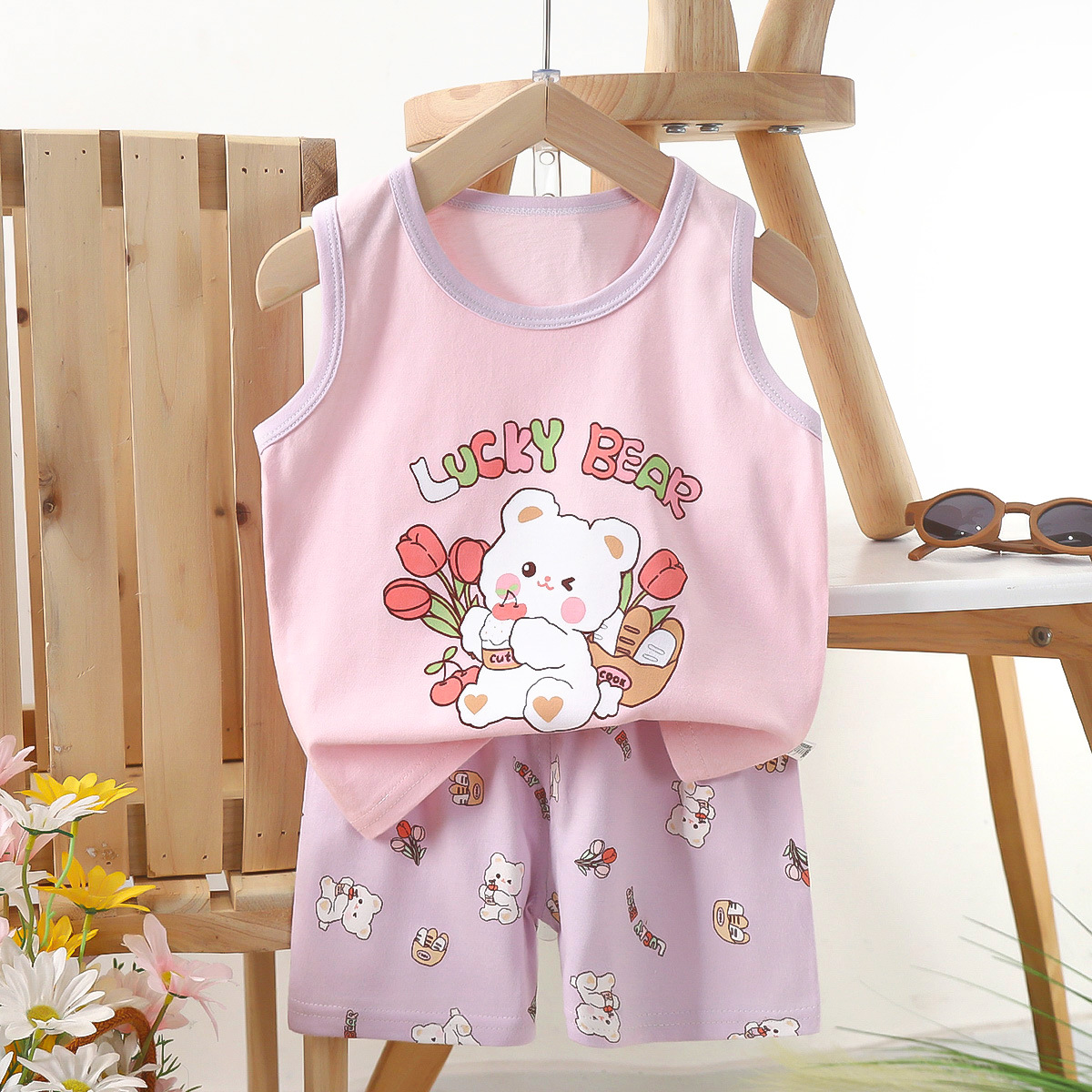 Children's Vest Set Pure Cotton Girls Summer Clothes Korean Style Kidsren's Clothes New 2025 Summer Boys Two-Piece Set Wholesale