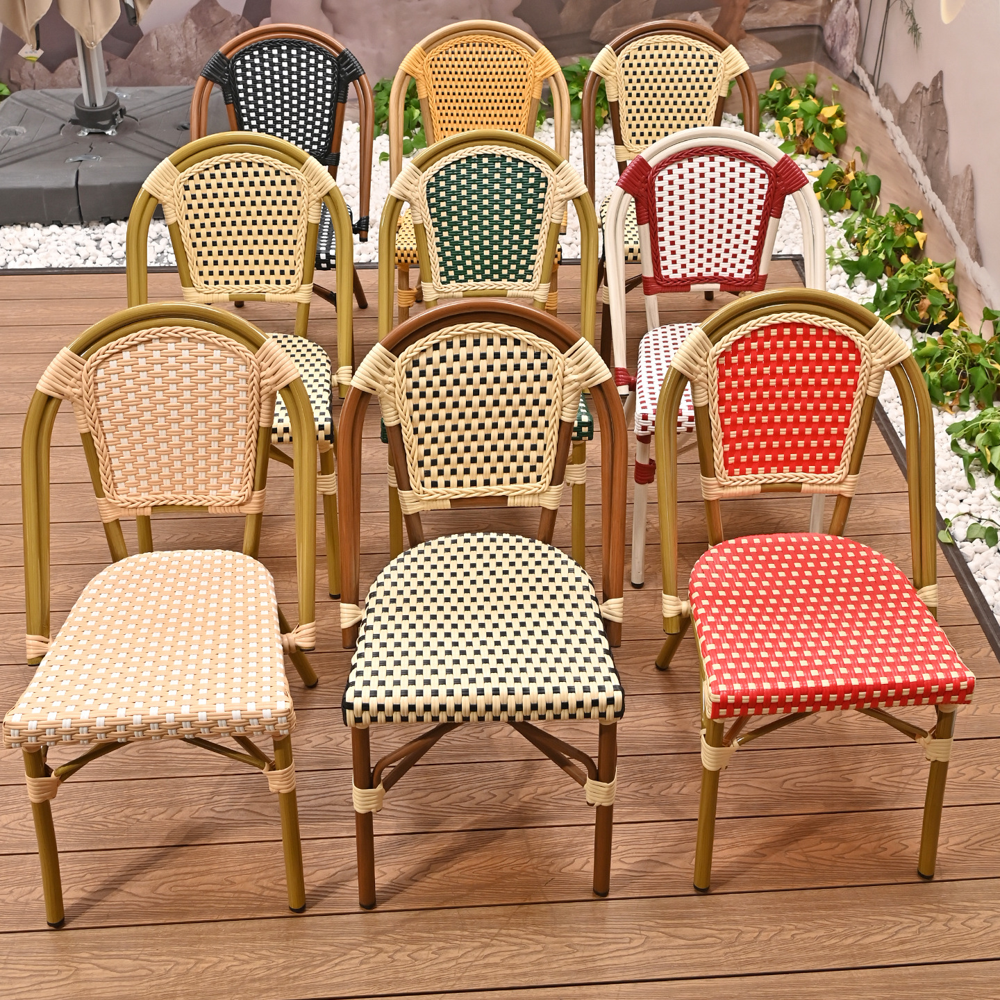 Retro Outdoor French Courtyard Cafe B&B Balcony Rattan Table and Chairs Nordic Western Food Milk Tea Shop Tavern Rattan Chair