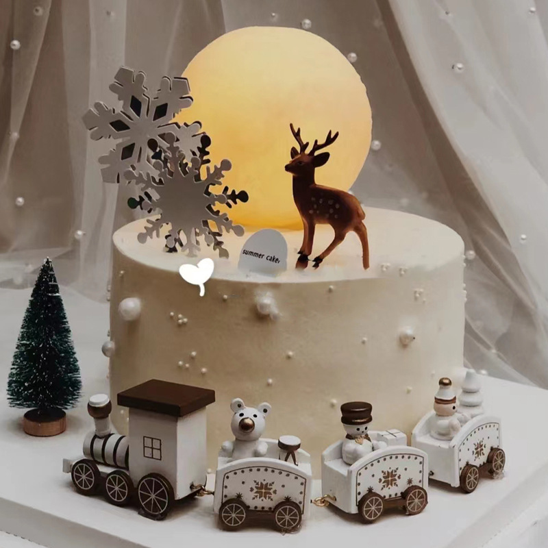 Christmas Cake Decoration Potted Plant Decoration Large Deer Reindeer Santa Claus Gift Snowman Christmas Tree Pine Branches