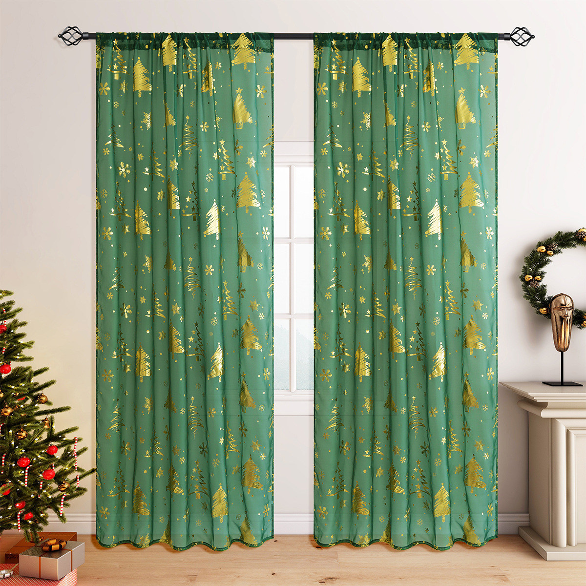 Fabric in Stock Wholesale Single Roll Trilobin Snowflake Christmas Curtain 300cm 45Gsm Element Full Blackout