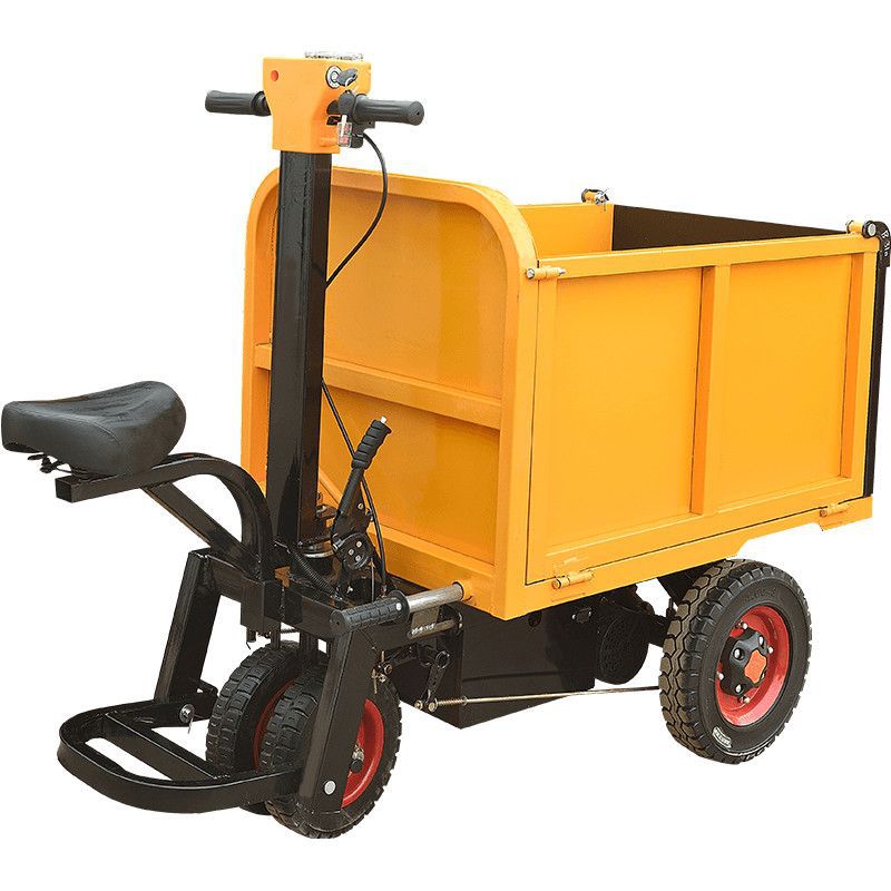 Electric Handcart for Construction Site, Gray Hopper Truck, Dump Truck for Construction Site, Used for Pulling Cement, Sand, and Bricks, Three-Wheeled Transport Vehicle