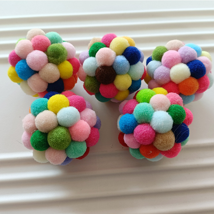 Colorful Pom-Pom Cat Toy Pet Entertainment Boredom-Relief Kitten Sound-Making Soft Sandstone Rainbow Plush Ball
