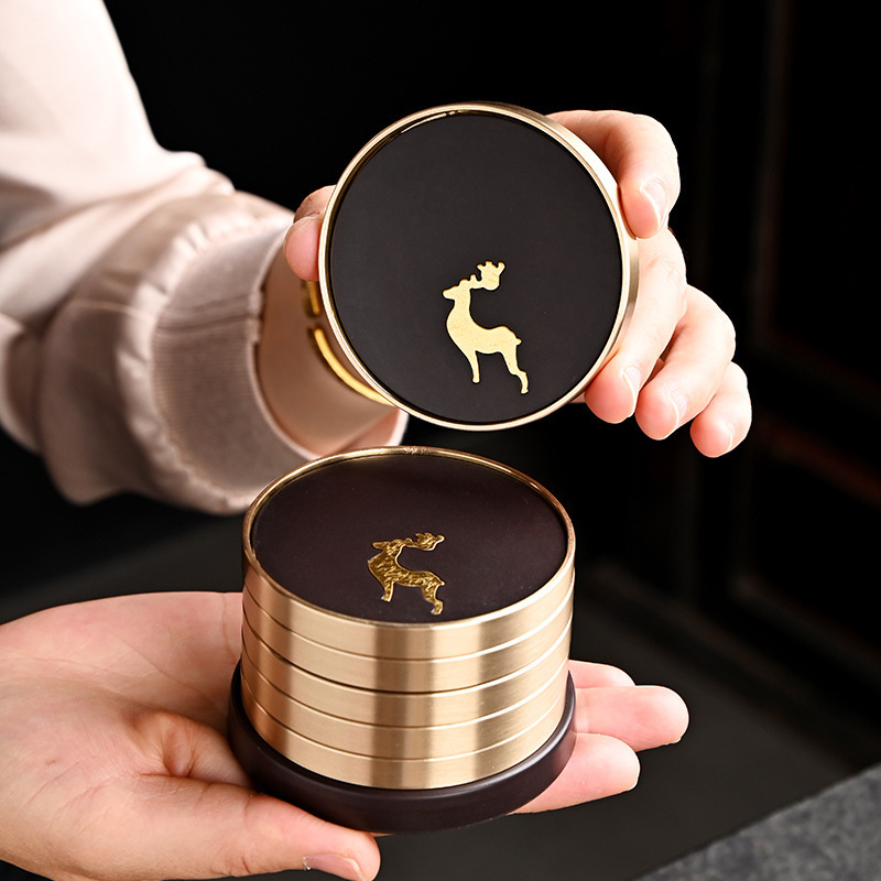Tea Cup Holder Bakelite Copper Wooden Coaster Pure Brass Tea Cup Holder High-end Meeting Kung Fu Tea Ceremony Accessories Heat Insulated Tea Mat