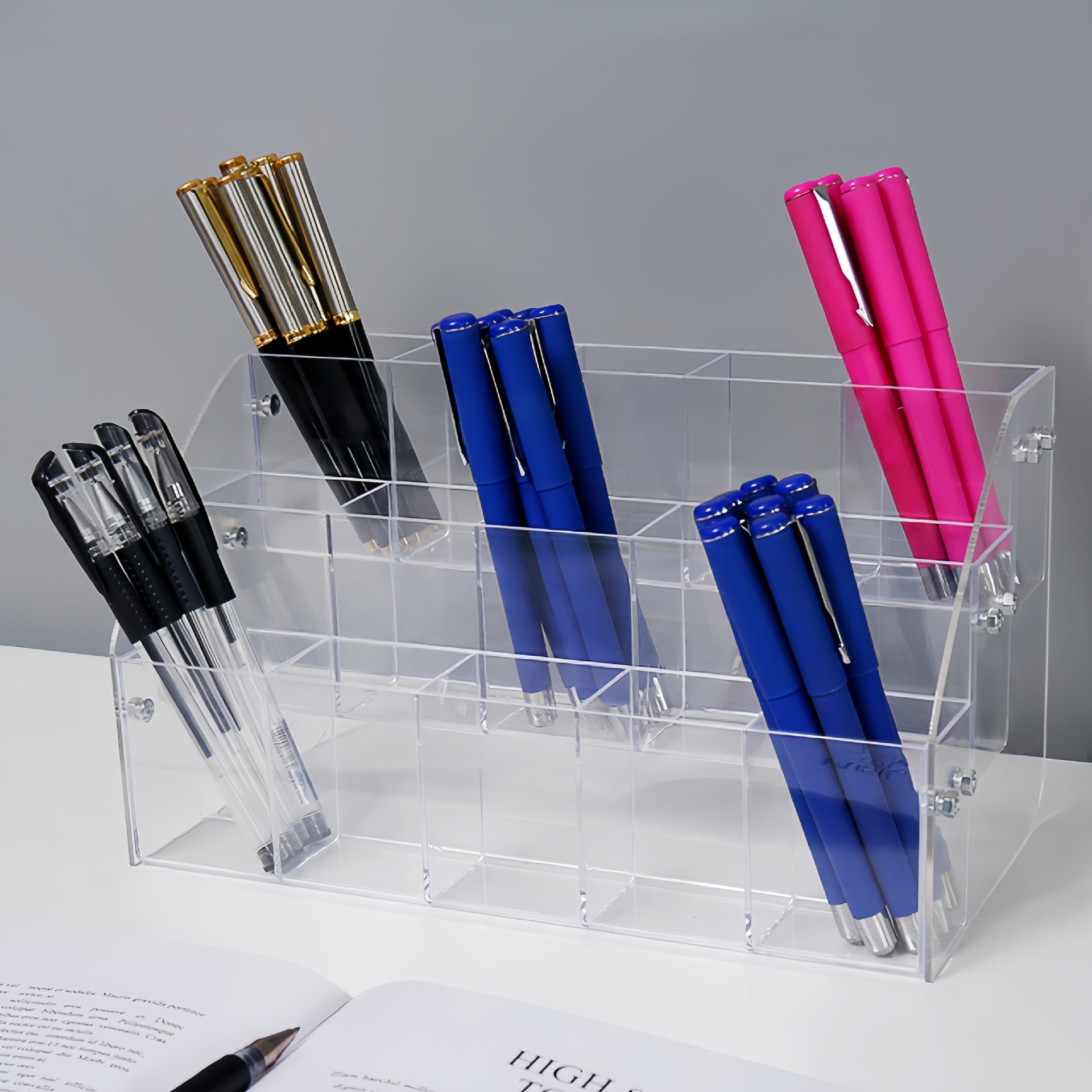 Acrylic Pen Holder Display Shelf Oblique Plug-In Stationery Store Student Pen Holder Neutral Ballpoint Pen Multi-Functional Storage Box