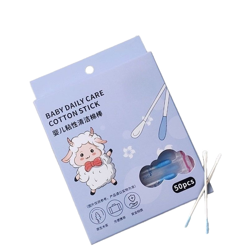 50 Individual Sticky Cotton Swabs, Baby Sticky Cleaning Cotton Swabs, Spiral Baby Ear-Picking Double-Ended Cotton Swabs