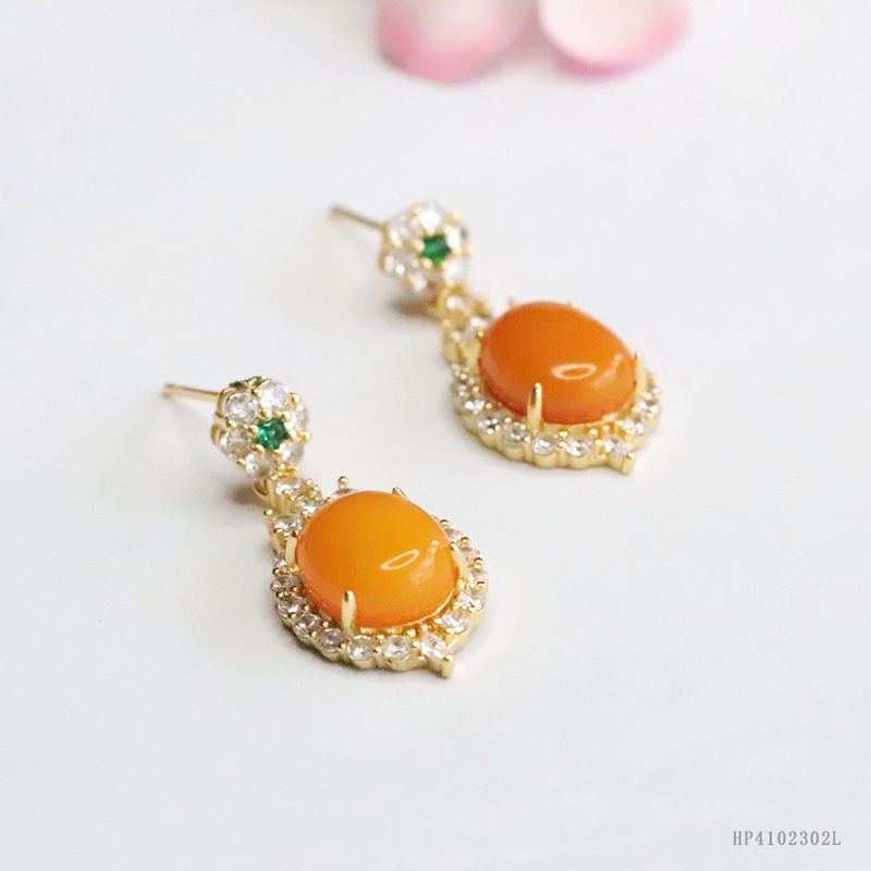 Jiyu natural beeswax earrings chicken yellow amber earrings women's jewelry live generation wholesale HP4102302L