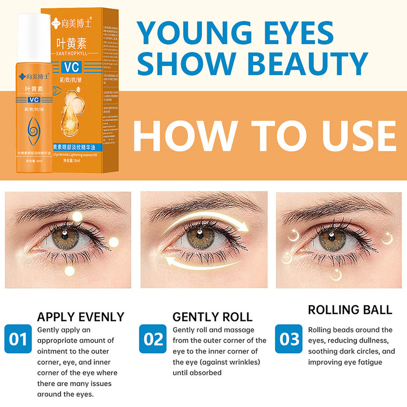Cross-Border Tk Popular Lutein Eye Lightening Essence Oil Eye Oil Roller Ball Moisturizing Anti-Wrinkle Firming Facial Essence Batch
