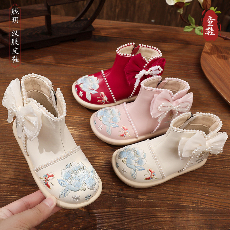Girls' Boots 2025 New Spring and Autumn Popular Children's Martin Boots, Chanel Style Autumn and Winter Girls' Chinese Style Short Boots Hanfu