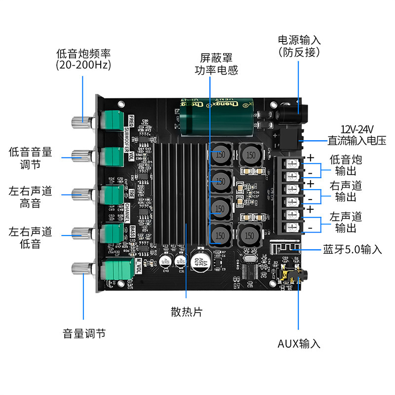 2.1 Channel Bluetooth Digital Amplifier Board Manufacturer Direct Sales High and Low Tone Super Subwoofer High Power Zk-Tb21