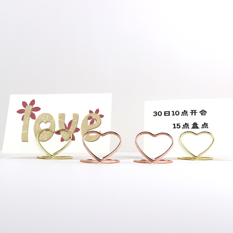 Factory wholesale heart-shaped metal desktop clip love note clip Golden shape photo message holder creative business card holder