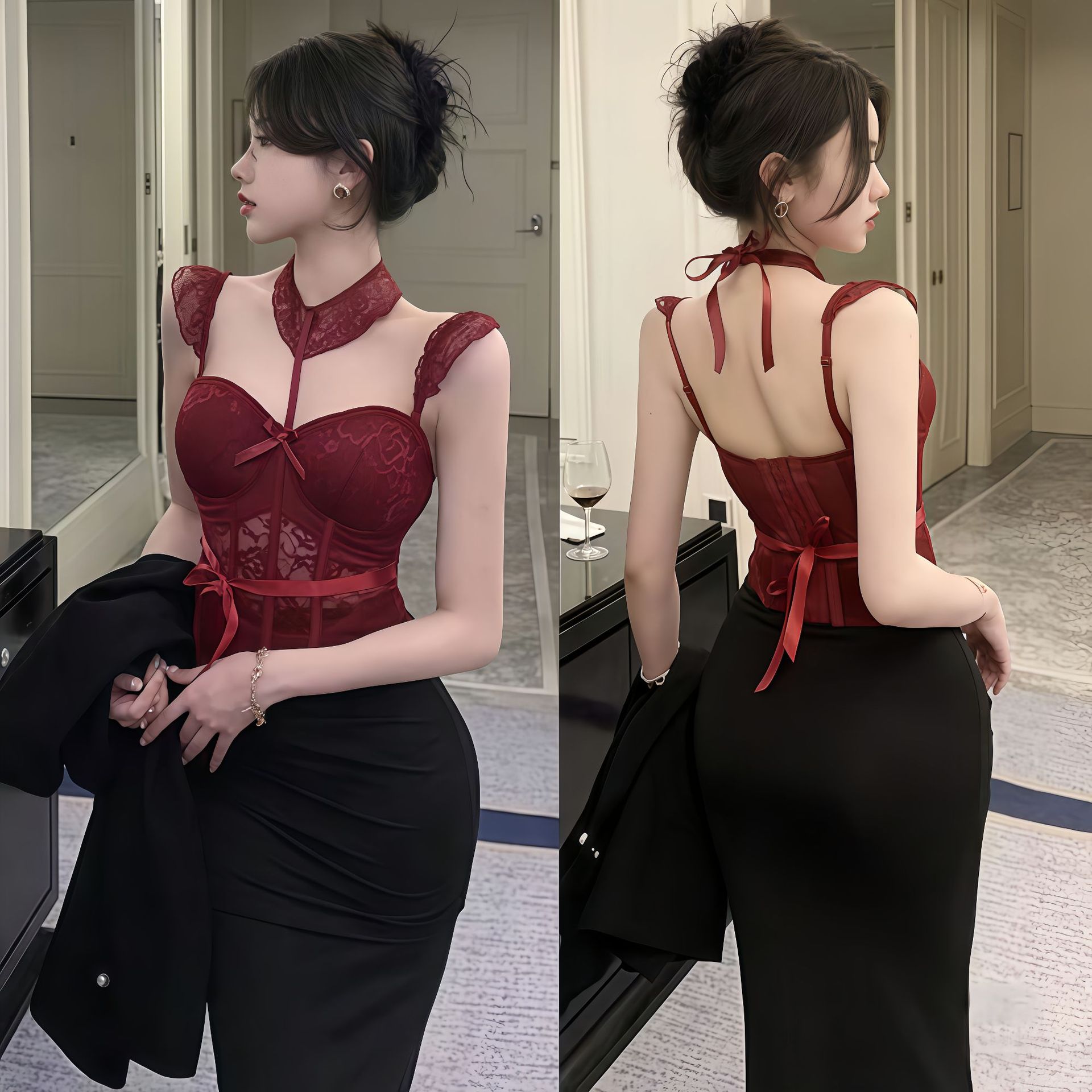 Fishbone Bra Push-up French Sexy Pure Sling Lingerie Women's Inner Wearing Outer Wearing Neck Lace Thin Bra suit