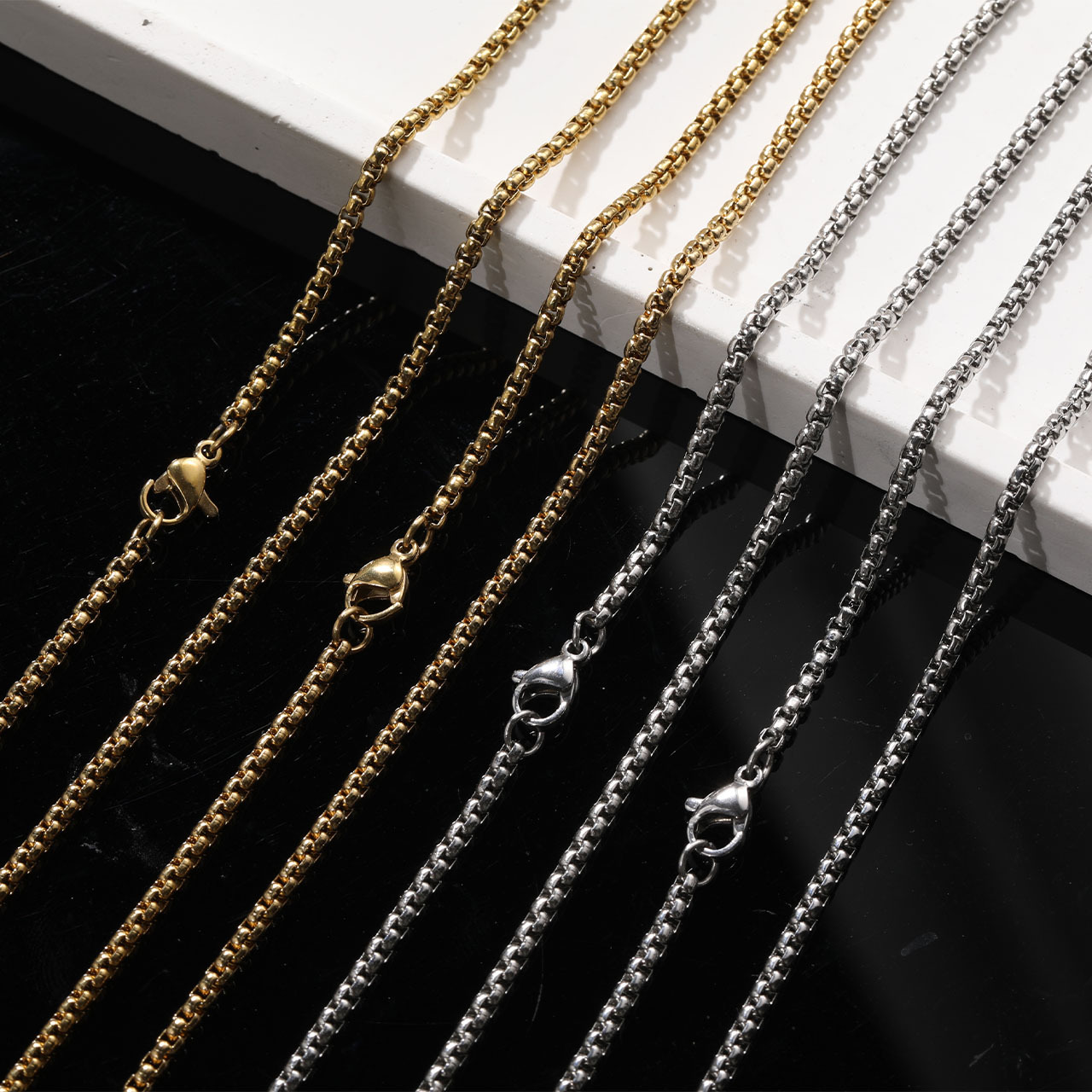 Factory Wholesale Stainless Steel Square Pearl Necklace Men's Hip-Hop Cross-Border Hot Selling DIY Jewelry Accessories Women's Titanium Steel Necklace