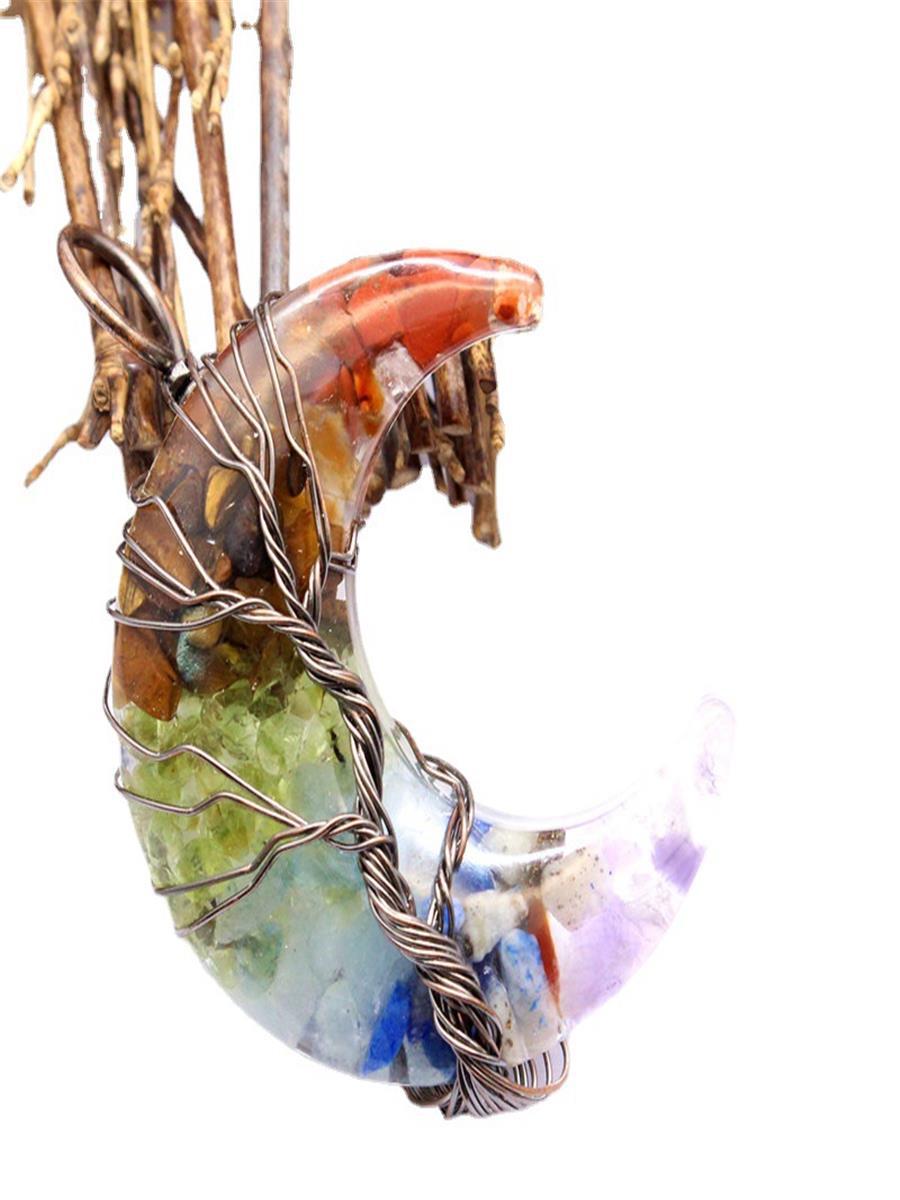 Cross-Border Export Jewelry Winding Resin Crystal Gravel Moon Pendant Necklace Life Tree Jewelry Ornaments for Men and Women