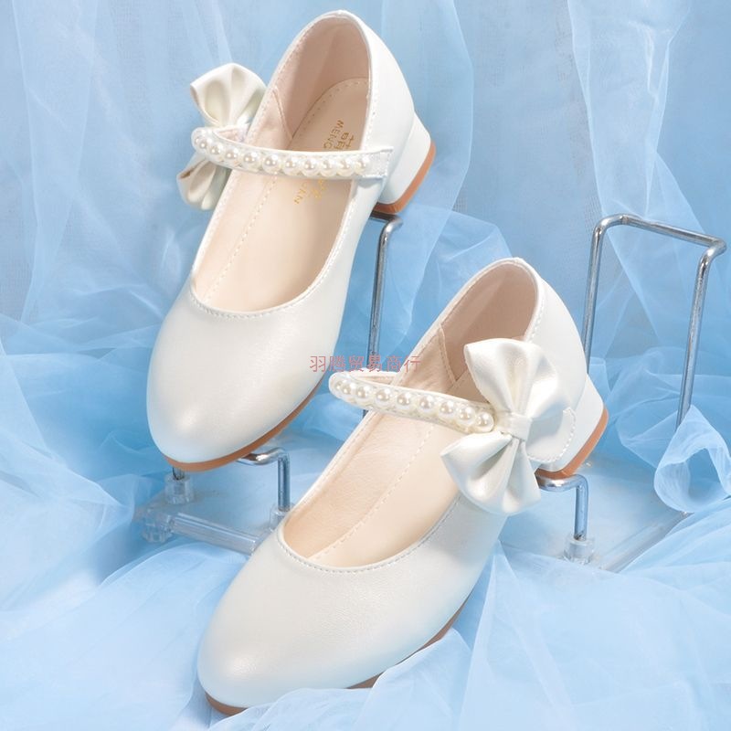 White Leather Shoes Girls Princess Shoes Primary School Students Dress Chorus Performance Shoes Soft Sole Spring & Fall Kidsren's High-Heeled Women's Shoes