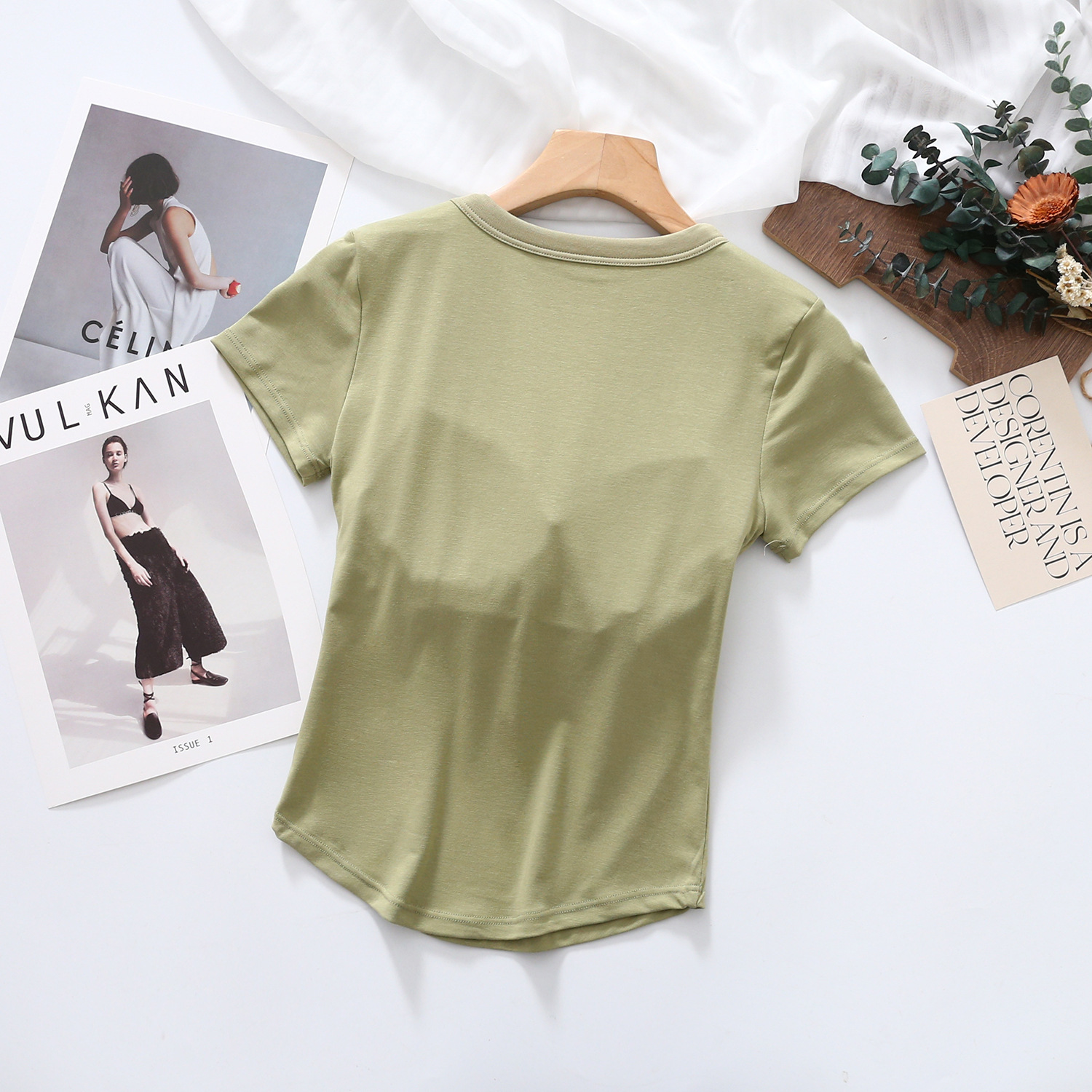 Women's All-In-One Long Inner Anti-Exposure Fishbone Cup Short-Sleeved Top with Chest Pad Bottoming T-Shirt Intimates Spring and Summer