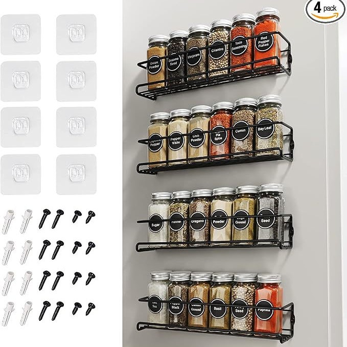 Cross-border multi-purpose wrought iron kitchen seasoning rack multi-layer spice rack non-perforated wall-mounted seasoning bottle rack