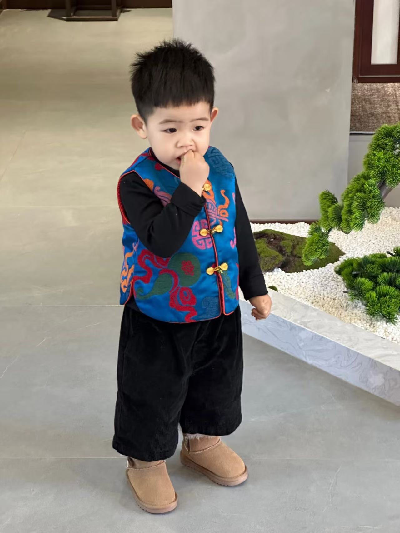 Hanfu Boys and Girls Tang Suit Autumn Chinese Style New Chinese Style Children's Blue Vest Baby Coat Mid-Autumn Festival Clothing