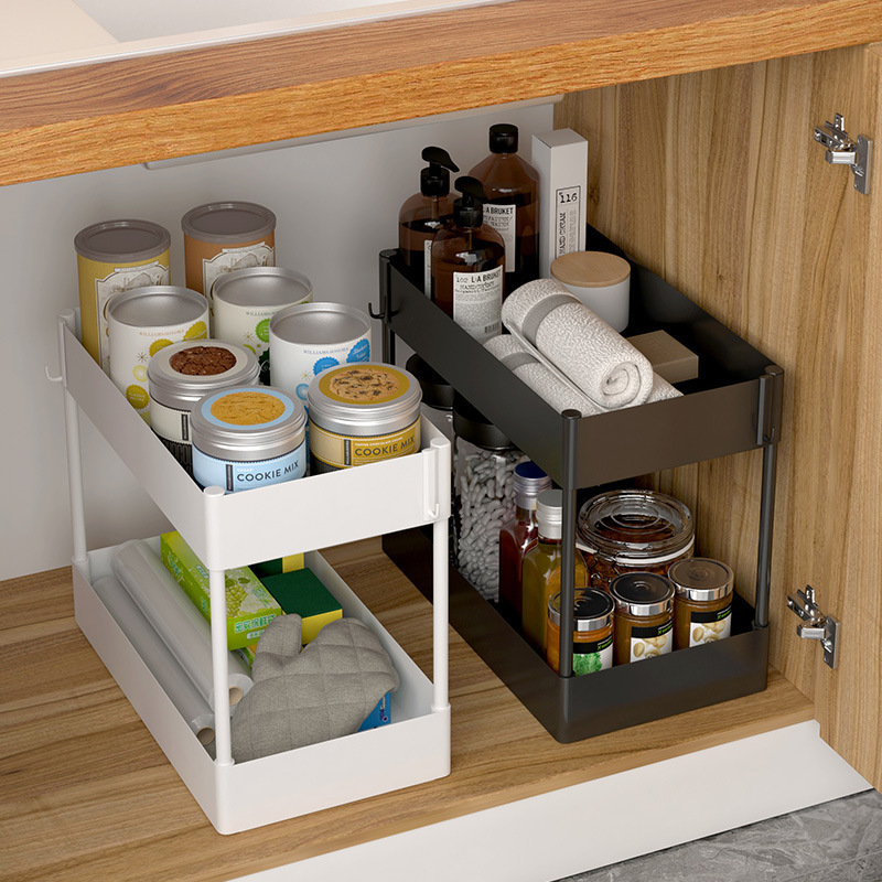 Amazon Pull-Out Double-Layer Under-Sink Storage Rack Kitchen Storage Box Desktop Multi-Functional Spice Storage Rack