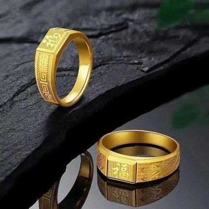 High imitation vietnam sand gold domineering ring men's dragon shape lucky ring movable mouth adjustable