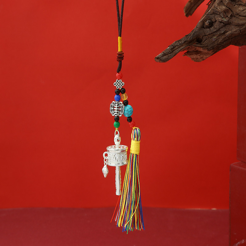 Source Manufacturer Xizang Six-Character Mantra Prayer Wheel Pendant Luggage Waist Badge Car Hanging Tassel Keychain Accessories
