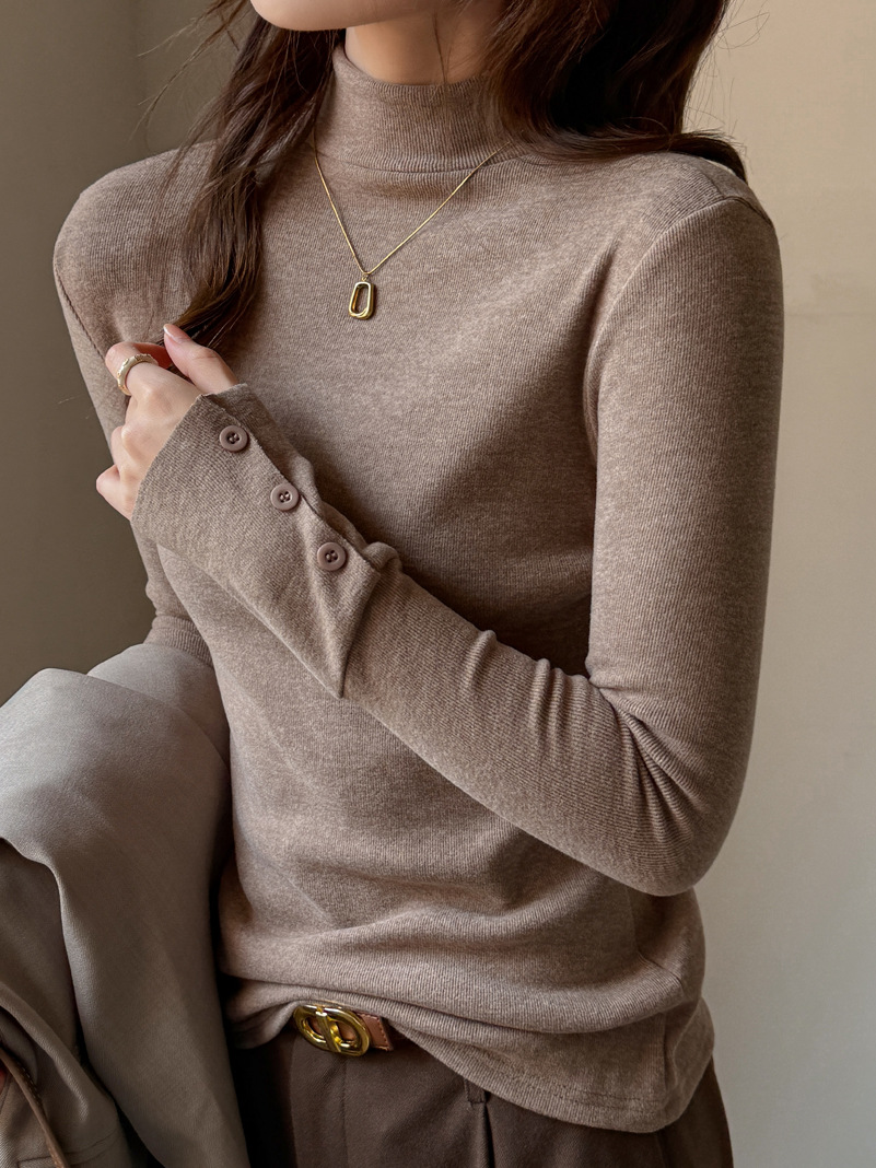 Imitation Cashmere Half Turtleneck Autumn and Winter Long-Sleeved Bottoming Shirt for Women to Wear Outside Long-Sleeved T-Shirt Design High-End Top