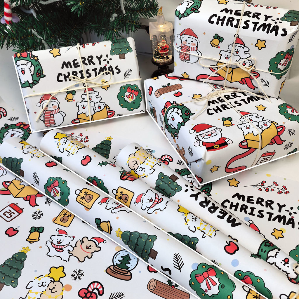 Новогодняя граффити упаковочная бумага, большой размер, упаковка для подарков на день рождения, коробка для подарков, коробка для обуви, бумага для обложки книг с мультяшным рисунком