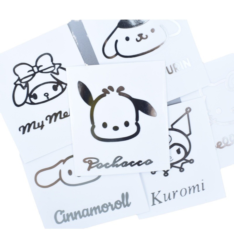 Sanrio Cute Cartoon Hand Account Sticker Children's Hand Account Sticker Waterproof Transparent Metal Sticker Simple Gift Box Decoration