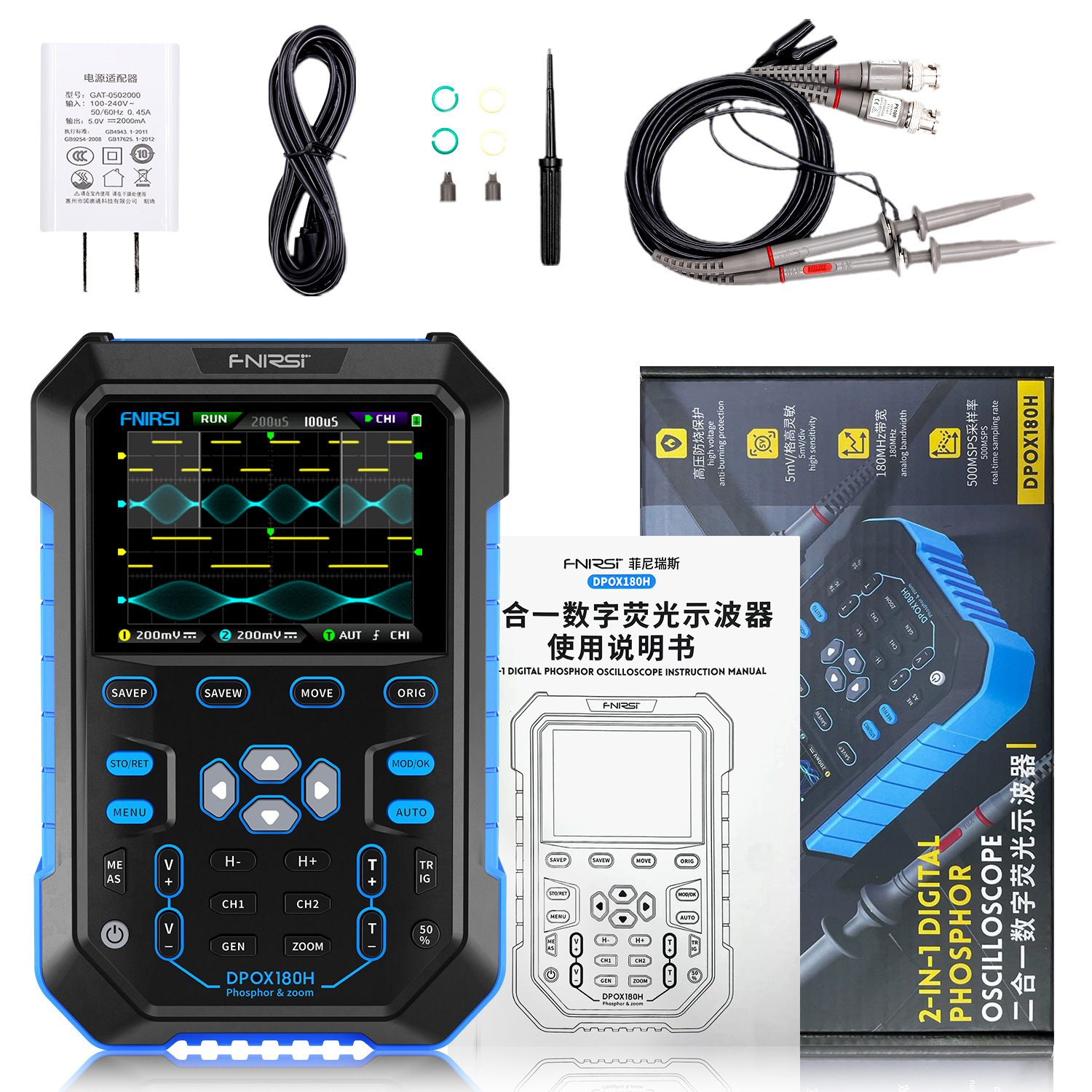 Dpox180H Handheld Fluorescent Digital Oscilloscope Dual-Channel Two-In-One Instrument for Auto Repair 180m Multi-Function