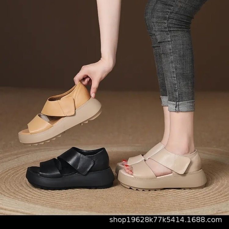 Сандалии с толстой подошвой 35-43 большие размеры летние новые повседневные ретро женские сандалии