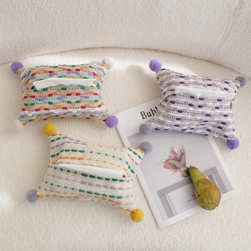 Nordic ins style jacquard color fur ball tissue box dopamine tissue paper box tissue bag tissue bag factory outlet