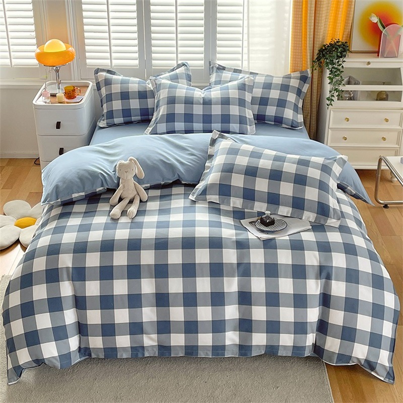 Simple wind bed four-piece sanding sheets student dormitory three-piece Water-washed cotton quilt cover skin-friendly quilt cover wholesale