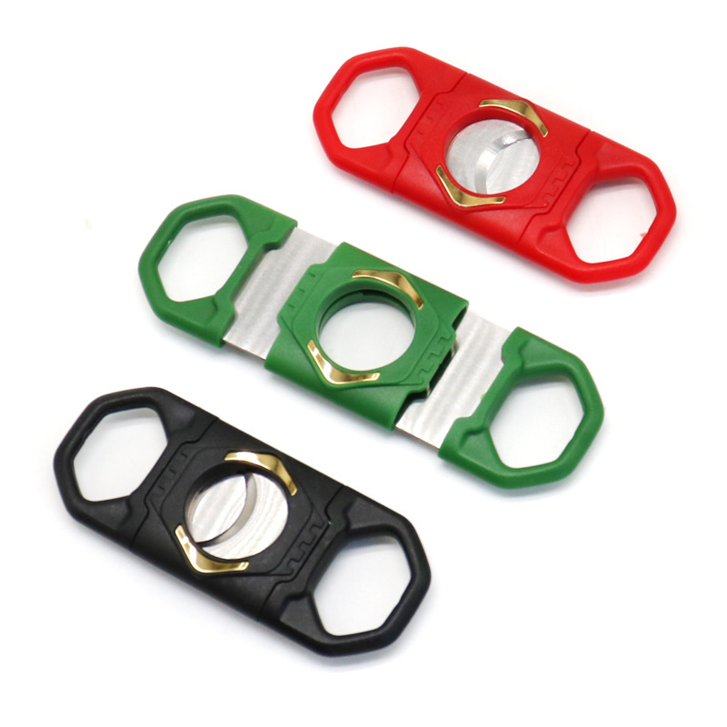 Cross-Border Plastic Outer Shell Stainless Steel Cigar Cutter Thickened Portable Cigar Knife Double-Edged Lightweight Smoking Accessories Cigar Accessories