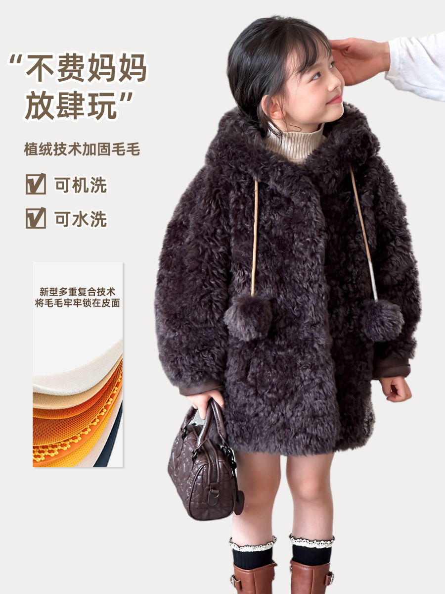 Girls' Winter Fur Outwear New Thick Warm Imitation Lamb Fur All-In-One Outwear Baby Kidsren's Outwear