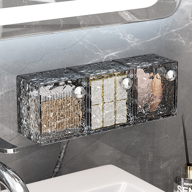 Wall Hanging Storage Box Washstand Discarded Face Towel Storage Rack Cosmetic Cotton Makeup Remover Cotton Lipstick Box Mirror Cabinet Fit Box