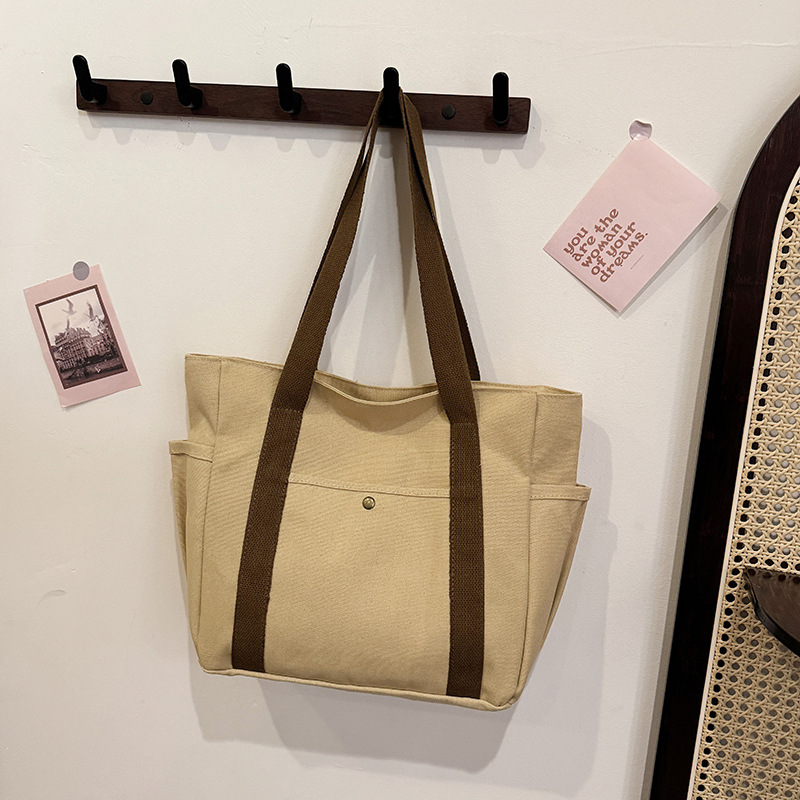 Canvas Women's Bag 2025 New Handbag Shoulder Bag College Student Versatile Handbag Large Capacity Commuter Tote Bag