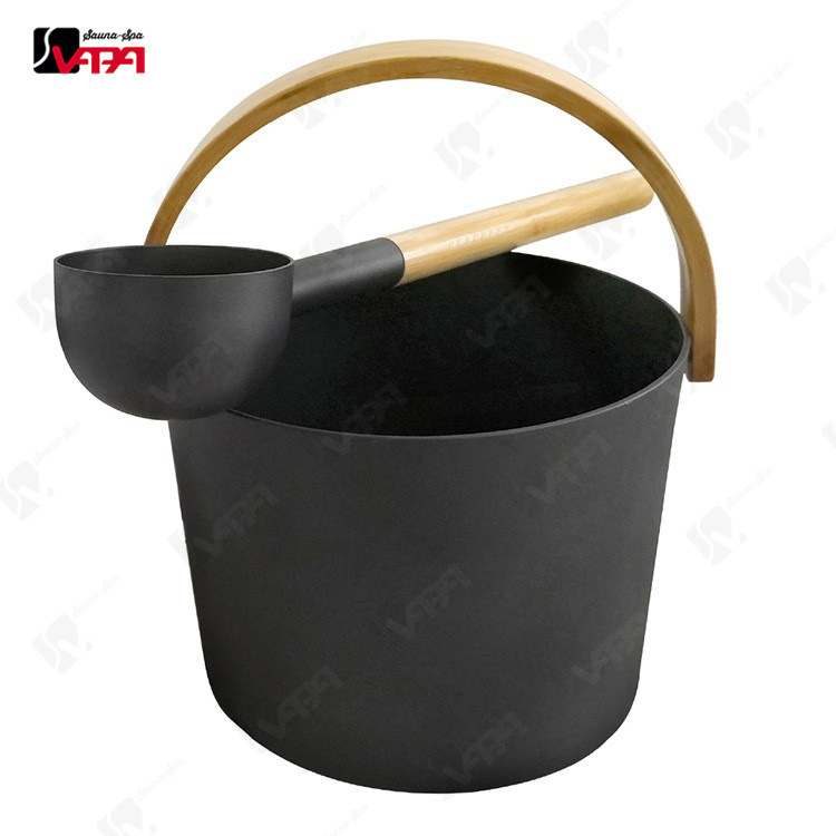 Factory Direct sales sauna black aluminum barrel aluminum spoon round spoon sauna room bamboo handle aluminum barrel aluminum spoon 7L spraying