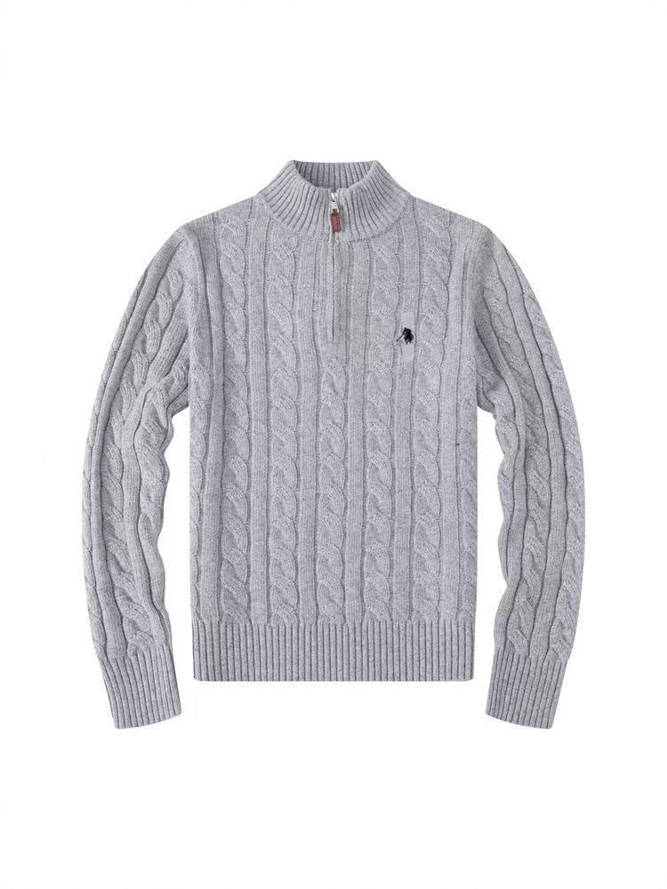 Cross-Border Autumn and Winter Stand-Up Collar Wool Sweater Rl Sweater Half-Zip Twisted Knit Sweater Embroidered Pony Logo Thickened Clothing