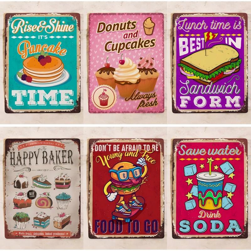 Винтажная жестяная картина, мультяшное украшение для ресторана, напоминание о коте, кросс-бордерная декоративная живопись