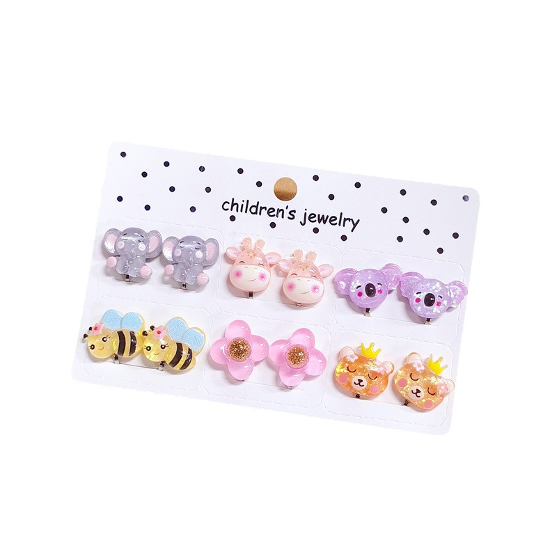 [Can] Cross-Border Hot-Selling Kidsren's Ear Clips Without Pierced Earrings Princess Cute Unicorn Resin Anti-Pain Ear Clips